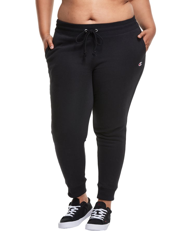 Champion Womens Joggers NZ - Plus Reverse Weave Black ( 2704-SJMYX )